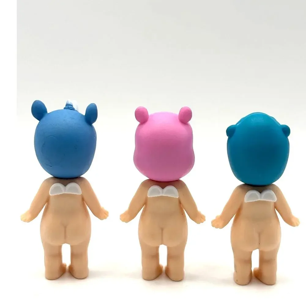 Set of 3 New Unbranded Kewpie/Angel Mini Figures, Rhino, Hippo, Gorilla Costumes